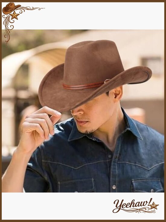 Classic Felt Wide Brim Cowboy Hat with Adjustable Strap for Women main image 7
